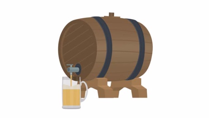 木桶。啤酒桶的动画。卡通
