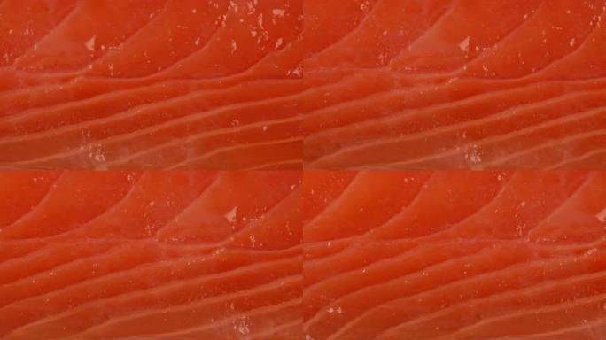 红鲑鱼片的宏观视图。