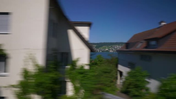 阳光明媚的一天苏黎世湖边湾火车公路旅行pov全景4k瑞士