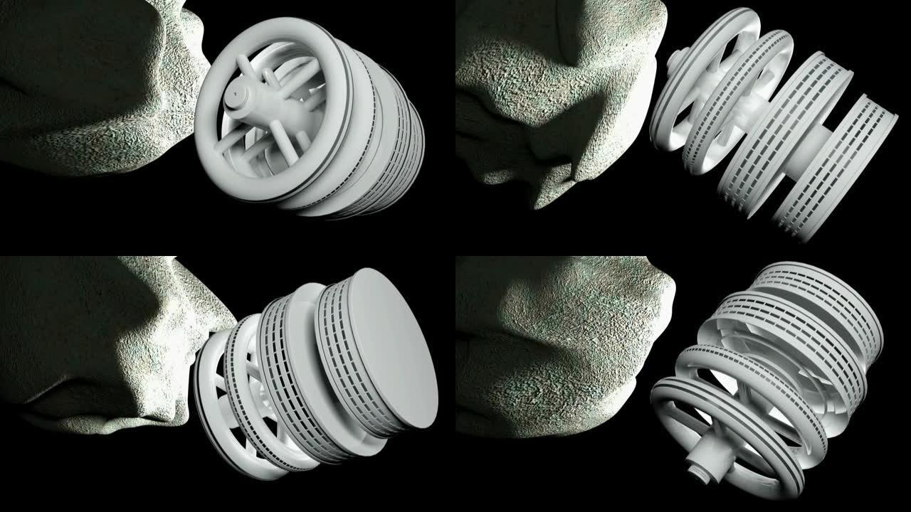 航天器和小行星-3D渲染插图动画