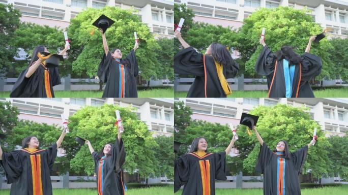 大学毕业生在毕业典礼上戴帽祝贺