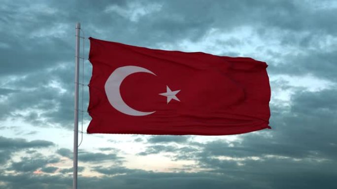 挥舞着土耳其国旗。可循环的现实慢动作3D动画