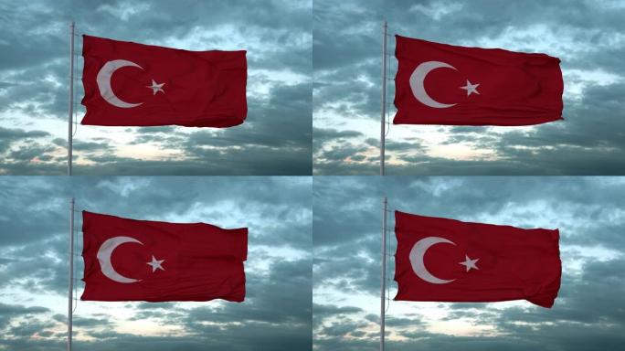 挥舞着土耳其国旗。可循环的现实慢动作3D动画