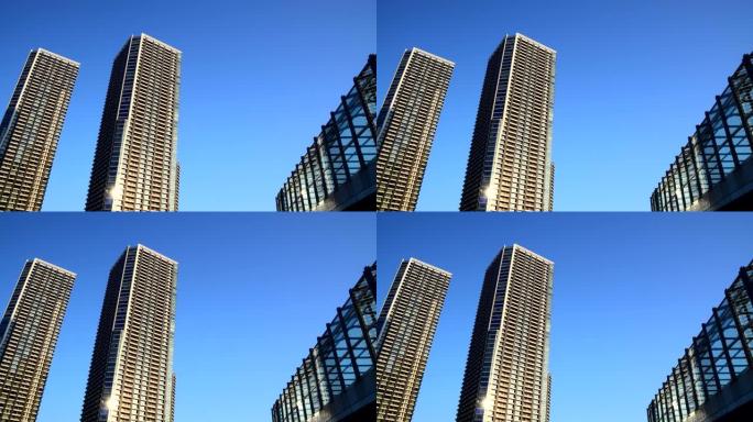 蓝天背景下的现代高层公寓楼