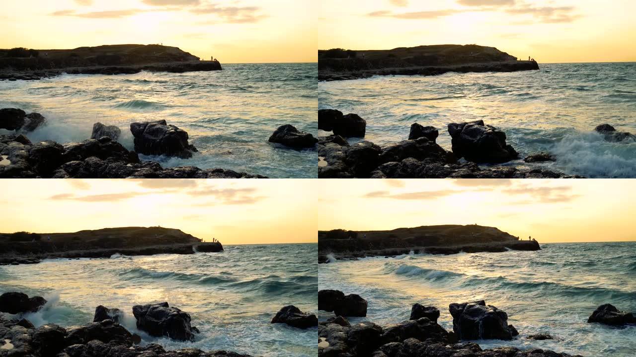 岩石海岸上的海浪。4k分辨率。