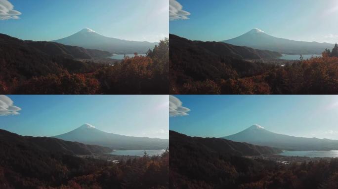 日本河口湖秋景红枫富士山