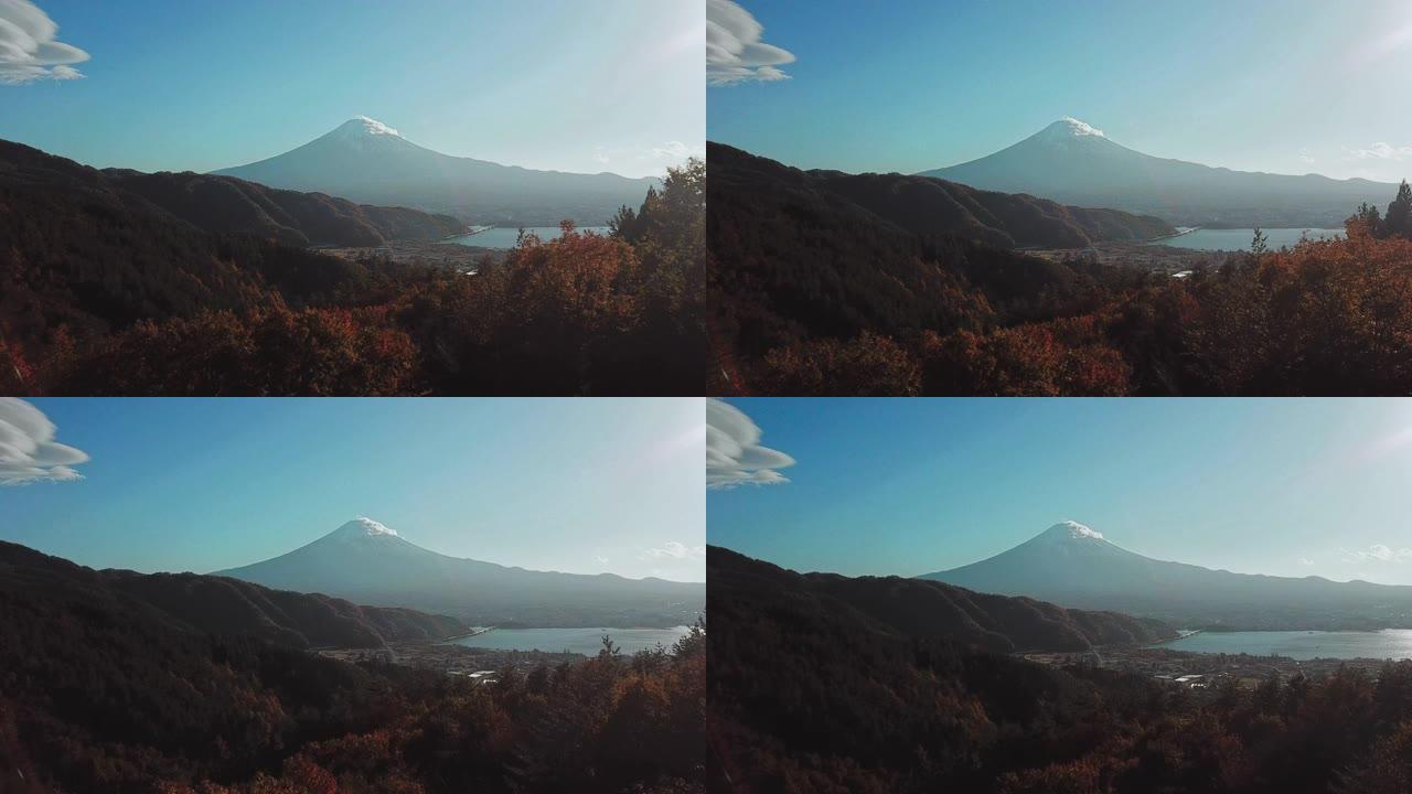 日本河口湖秋景红枫富士山