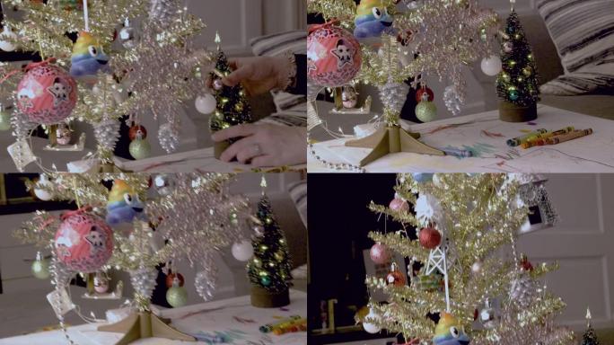 高加索母子绘画，着色，装饰圣诞树并一起享受节日庆祝活动的视频