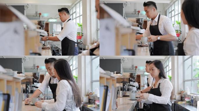 成熟的咖啡师在香港咖啡馆制作咖啡