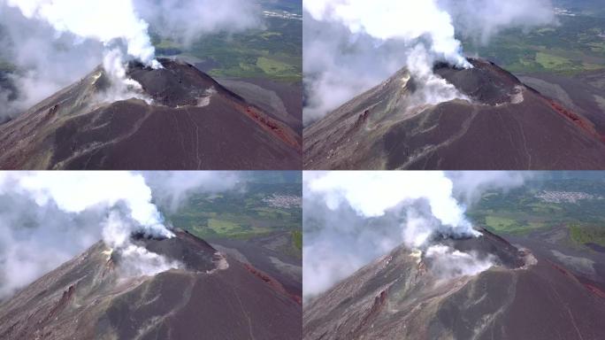 火山烟雾无人机视频喷发