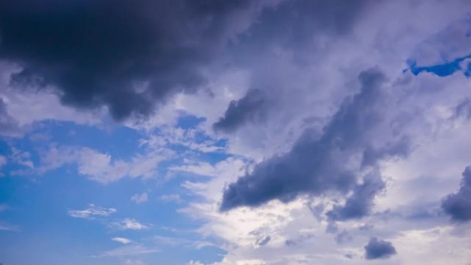 云延时镜头B滚动移动，阴暗的天空和黑色的积云在雨季暴风雨。美丽的自然日落时间可怕的天气背景屏幕。