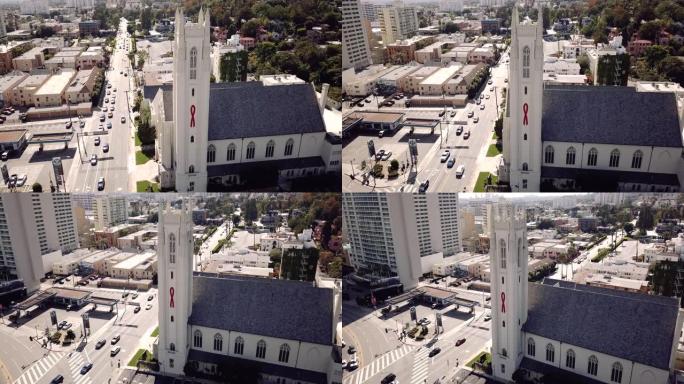 大流行期间好莱坞卫理公会教堂和星光大道的4k视频