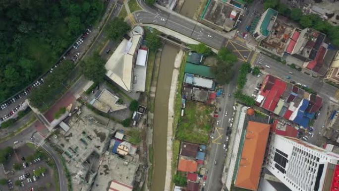 吉隆坡河滨交通街道空中俯拍全景4k马来西亚日间飞行