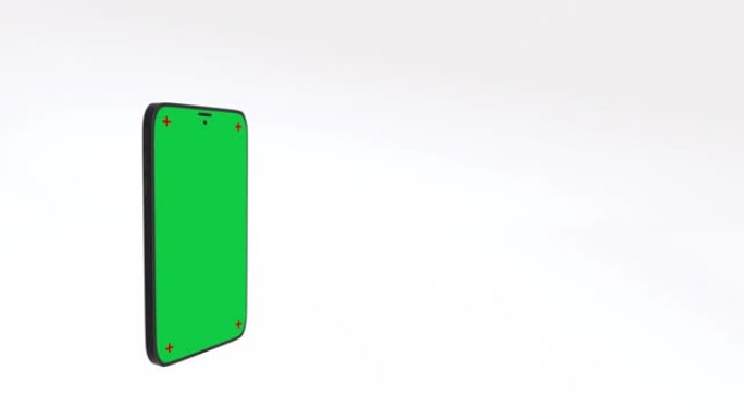 2移动手机绿屏旋转并在白色背景上移动。