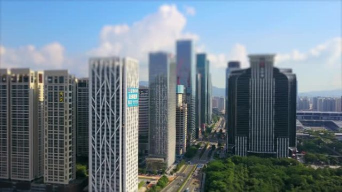 晴天深圳城市景观交通道路空中全景4k倾斜移位中国