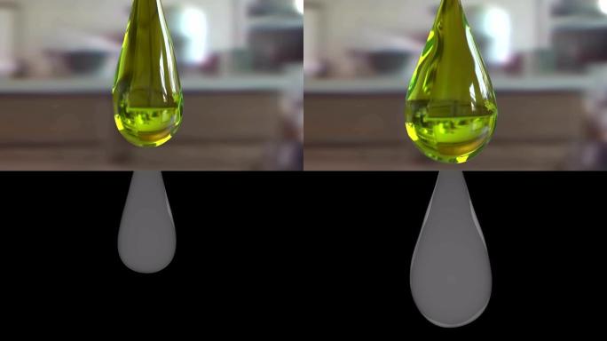 带有alpha层的洗涤剂滴形成和下降的3D动画