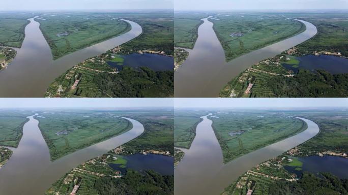 埃尔马科夫岛的鸟瞰图。向前移动，4k-60fps。多瑙河三角洲的多瑙河生物圈保护区。多瑙河三角洲，V