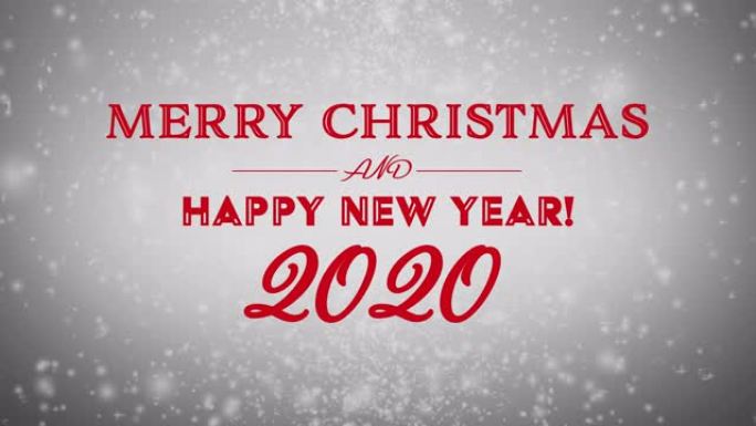 4k红色圣诞快乐新年快乐2020文字与雪银色背景