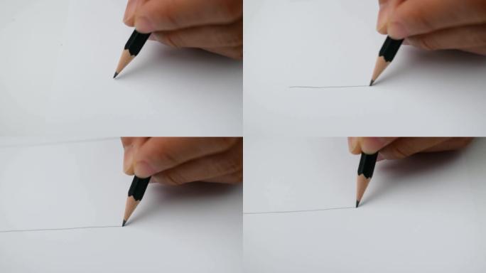 艺术家用黑色铅笔在纸上画一条平线。