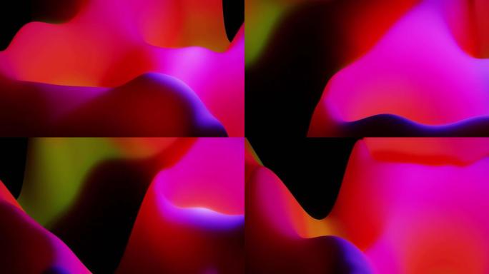 4k无缝环路，带抽象流体红蓝梯度，内部辉光波浪形表面。美丽的颜色梯度作为抽象的液体背景，流畅的动画。