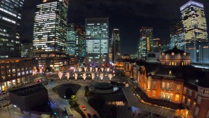 晚上的东京站城市高楼东京夜景