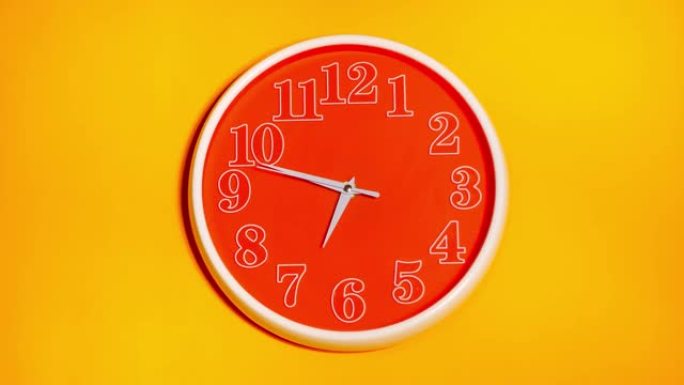 现代橙色钟面开始时间06.40在黄色背景上，时间流逝20分钟快速移动。