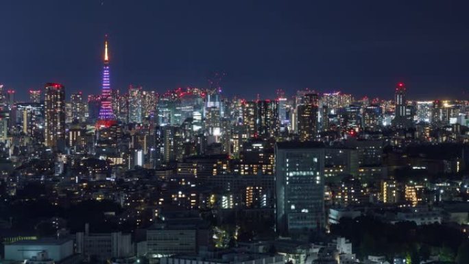 晚上拍摄的密密麻麻的东京日本天际线的时间流逝