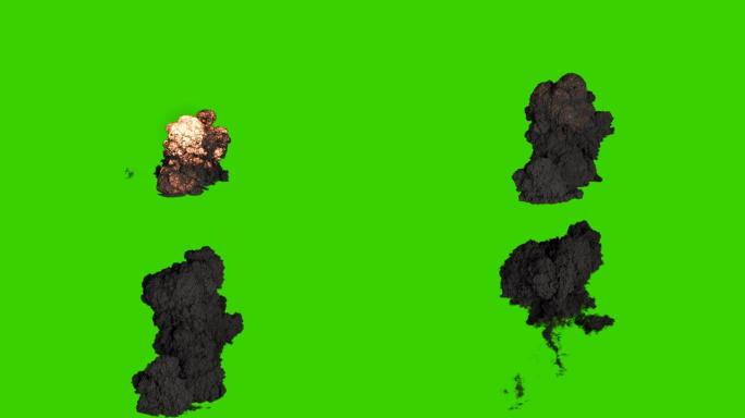 浓烟滚滚的大爆炸。黑烟爆炸，炸药爆炸。绿屏前的VFX动画。