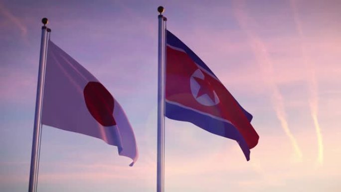 日本和朝鲜的国旗显示了政府的侵略和核分歧。
