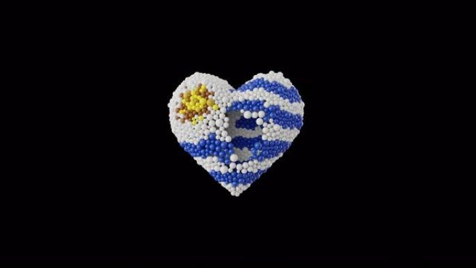 乌拉圭国庆节。8月25日。独立日。心动画与阿尔法磨砂。用闪亮的心形球体做成的动画。
