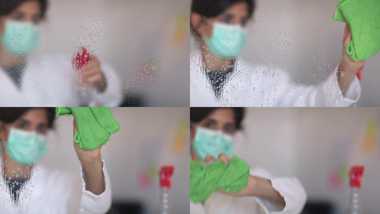 女性清洁表面抗菌喷雾。