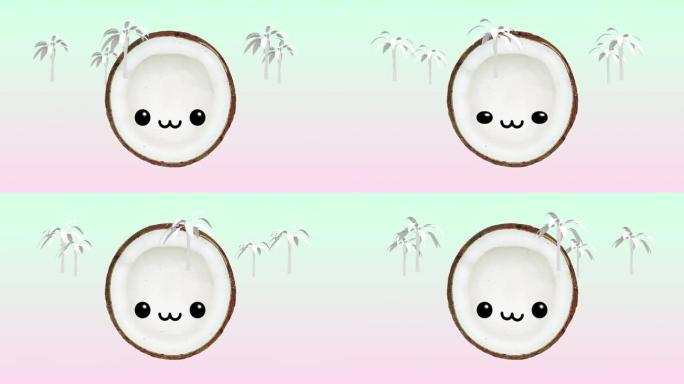 Gif动画设计。有趣的卡哇伊角色椰子