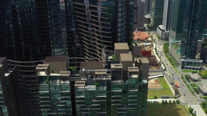 阳光灿烂的新加坡市中心新的现代综合空中全景4k