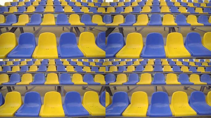 体育场的塑料座椅。检疫期间体育场的空座位.4k