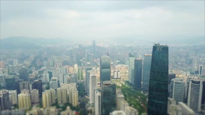 白天时间广州市中心著名建筑空中全景倾斜移位4k中国