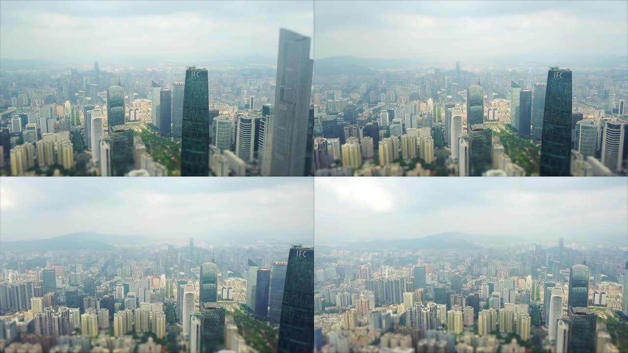 白天时间广州市中心著名建筑空中全景倾斜移位4k中国
