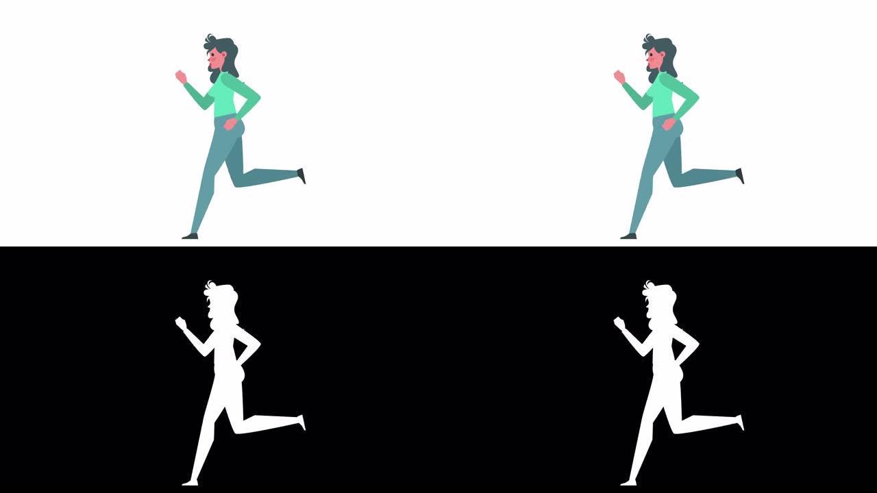 平面卡通可爱女人角色运行循环孤立循环2d动画