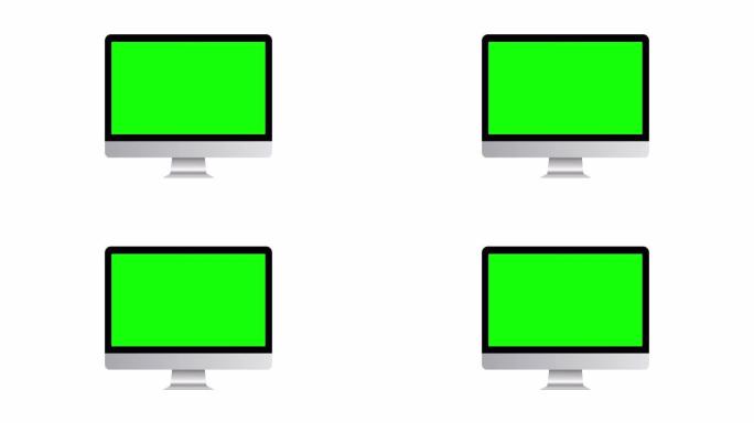 绿色屏幕隔离在白色背景上的显示器模型