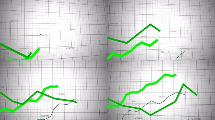 白色背景上黑色网格上绿色图形线的动画