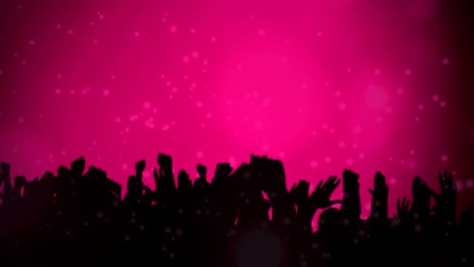 粉红色的形状在音乐会上跳舞的人的轮廓上移动
