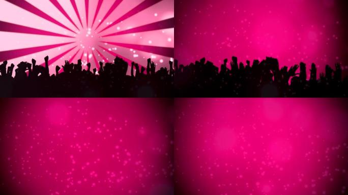 粉红色的形状在音乐会上跳舞的人的轮廓上移动