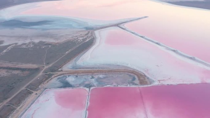 乌克兰粉红盐湖的风景鸟瞰图