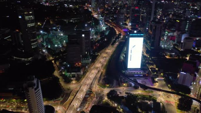 夜间照明吉隆坡城市交通街道路空中俯拍全景4k马来西亚