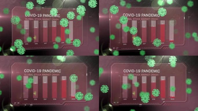具有有关Covid19大流行和细胞浮动的数据处理的红色屏幕
