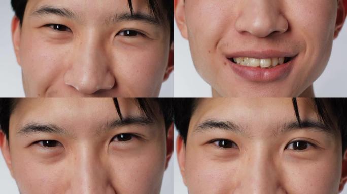 可爱的微笑肖像亚洲人的眼睛看相机特写白色4K背景