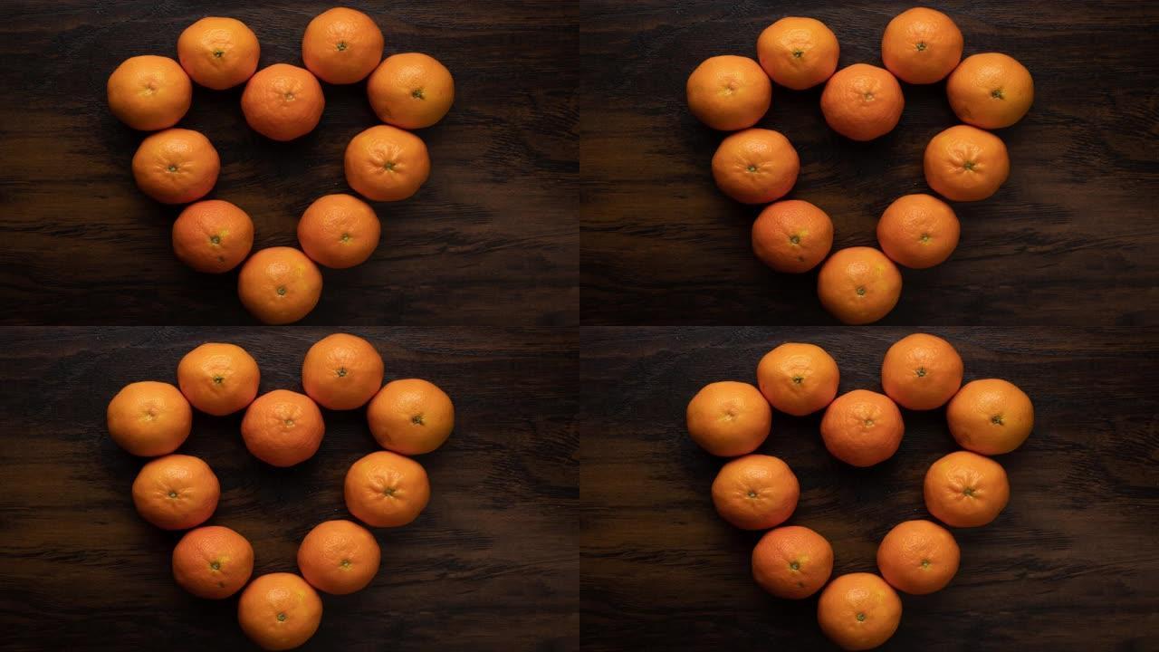 停止运动心形橘子。跳动的心脏动画。