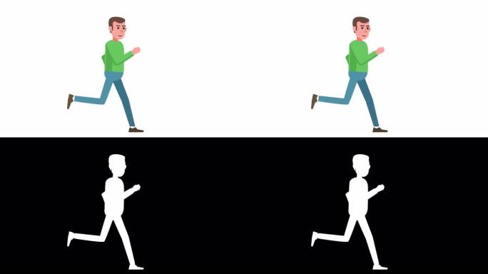 卡通人物跑步循环动画与阿尔法的亮度哑光隔离
