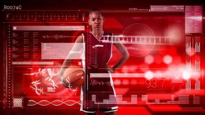 女子篮球运动员对抗数字接口