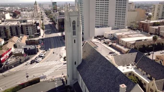 大流行期间好莱坞卫理公会教堂和星光大道的4k视频