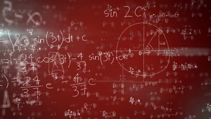在红色屏幕上手写的科学家方程式动画